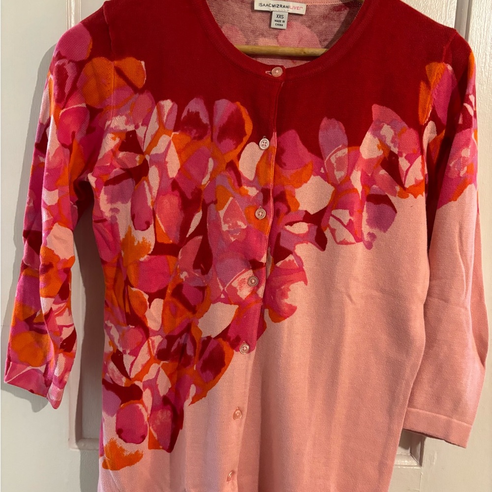 Isaac Mizrahi Pink and Red Floral Cardigan